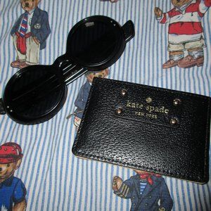 KATE SPADE GROVE CREDIT CARD CASE LEATHER BLK CREM
